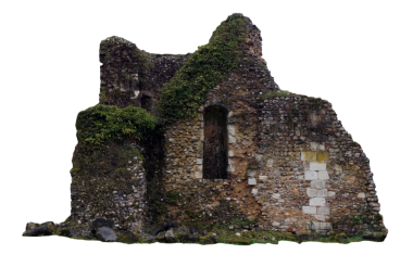 Şeffaf bir arka planda terk edilmiş eski bir harabe. Yıpranmış duvarlar, hasarlı yapı ve eski dokular tasarım projeleri, dijital kolaj, oyun ortamları ve kıyamet sonrası sahneler için uygun dramatik bir element oluşturur..