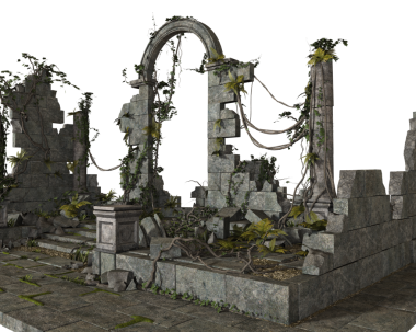 Şeffaf bir arka planda terk edilmiş eski bir harabe. Yıpranmış duvarlar, hasarlı yapı ve eski dokular tasarım projeleri, dijital kolaj, oyun ortamları ve kıyamet sonrası sahneler için uygun dramatik bir element oluşturur..