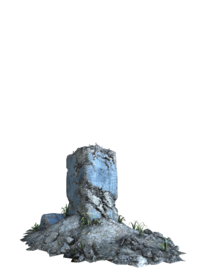 Şeffaf bir arka planda terk edilmiş eski bir harabe. Yıpranmış duvarlar, hasarlı yapı ve eski dokular tasarım projeleri, dijital kolaj, oyun ortamları ve kıyamet sonrası sahneler için uygun dramatik bir element oluşturur..