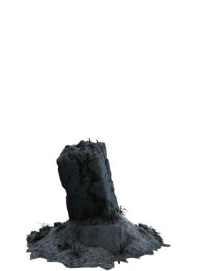 Şeffaf bir arka planda terk edilmiş eski bir harabe. Yıpranmış duvarlar, hasarlı yapı ve eski dokular tasarım projeleri, dijital kolaj, oyun ortamları ve kıyamet sonrası sahneler için uygun dramatik bir element oluşturur..