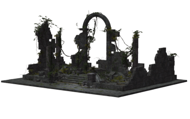 Şeffaf bir arka planda terk edilmiş eski bir harabe. Yıpranmış duvarlar, hasarlı yapı ve eski dokular tasarım projeleri, dijital kolaj, oyun ortamları ve kıyamet sonrası sahneler için uygun dramatik bir element oluşturur..