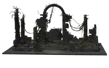 Şeffaf bir arka planda terk edilmiş eski bir harabe. Yıpranmış duvarlar, hasarlı yapı ve eski dokular tasarım projeleri, dijital kolaj, oyun ortamları ve kıyamet sonrası sahneler için uygun dramatik bir element oluşturur..