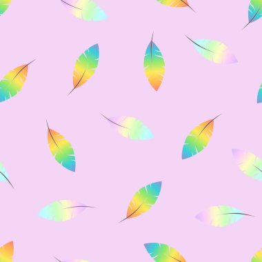 Çizgi film tüysüz desen, pembe arka planda yumuşak gökkuşağı renkleriyle soyut vektör çizimi, kumaş, tekstil, giysi, ambalaj kağıdı, duvar kağıdı, kapak.