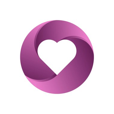 Kırmızımsı yuvarlak şekilli beyaz kalp. Soyut Grafik tasarım vektör çizimi.