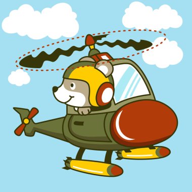 şirin ayı pilotlu askeri helikopter, vektör karikatür çizimi