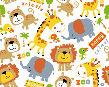 Komik hayvanların kusursuz desen vektörü.