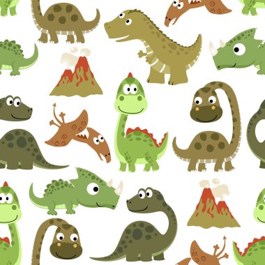 Yanardağ patlamalı komik dinozorların kusursuz desen vektörü.