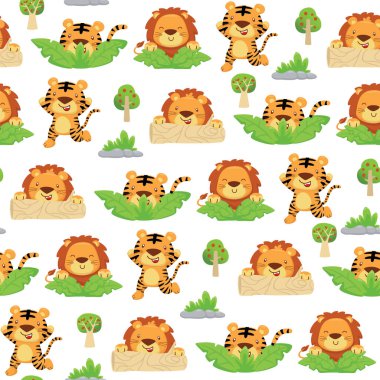 Kaplan ve aslan çizgi filminin kusursuz desenli taşıyıcısı saklambaç oynuyor.