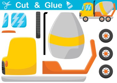 Karıştırıcı kamyon çizgi filmi. Çocuklar için eğitim kağıdı oyunu. Kes ve yapıştır.