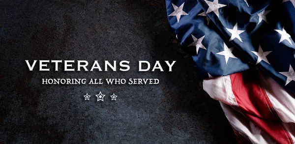 Happy Veterans Day Concept American Flags Dark Stone Background November — Stock Photo, Image