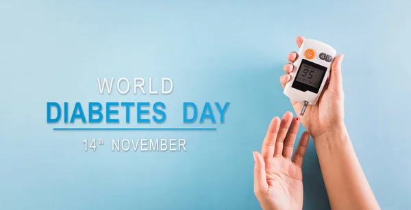 Konseptet Verdens Diabetesdag Diabetesen Måler Blodsukkernivået November – stockfoto