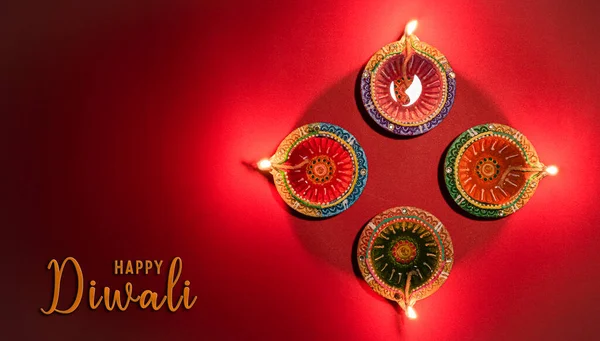 Happy Diwali Clay Diya Lámparas Encendidas Durante Dipavali Festival Hindú — Foto de Stock