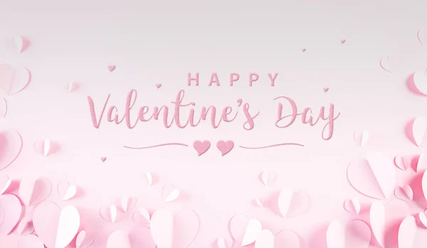 stock image Pink paper hearts decoration on pastel paper background. Love and Valentine's day concept.