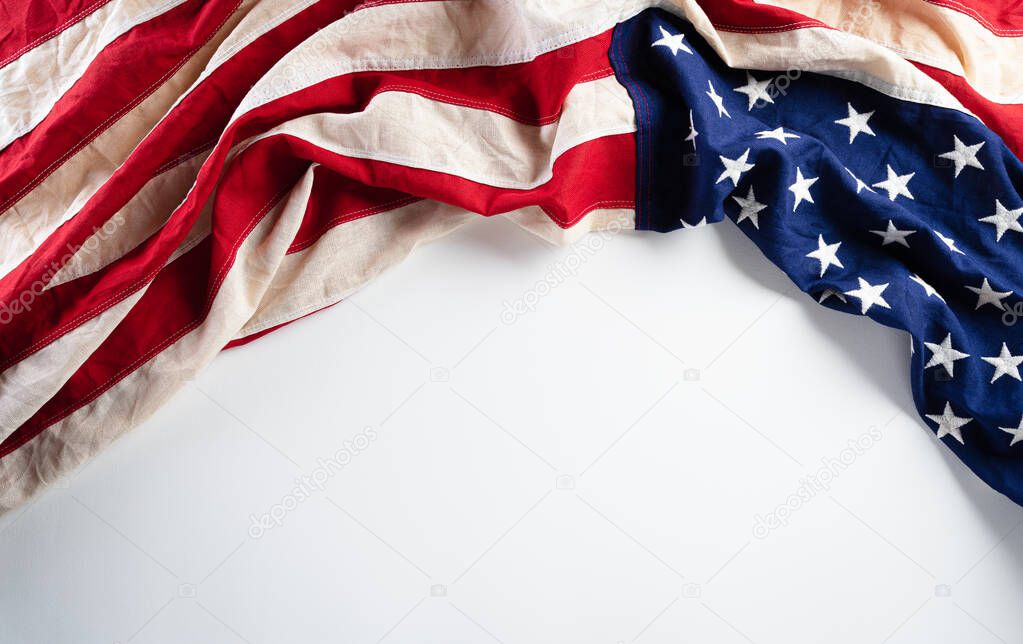 Happy presidents day concept with flag of the United States on white background.