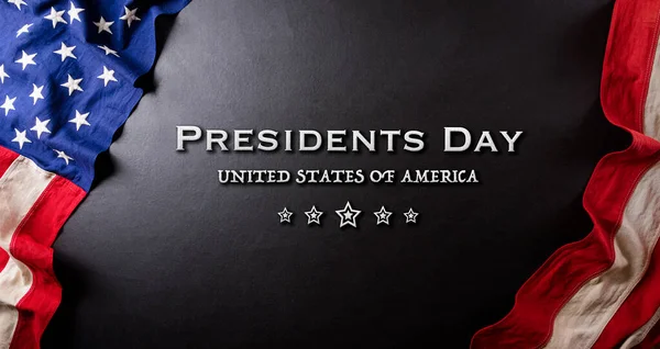 Happy Presidents Day Concept Flag United States Black Wooden Background — Stock Photo, Image