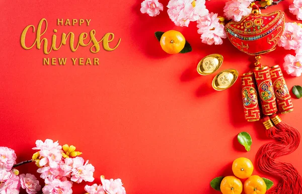 Κάτοψη Για Χαρούμενο Κινεζικό Νέο Έτος Σεληνιακή Διακόσμηση Φεστιβάλ Νέου — Φωτογραφία Αρχείου