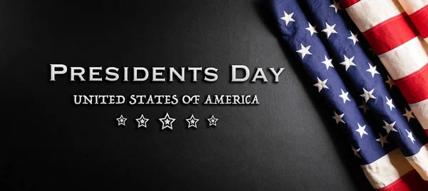 Happy Presidents Day Concept Flag United States Black Wooden Background — Stock Photo, Image