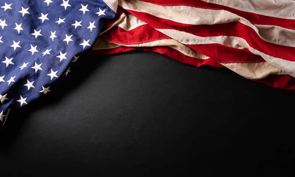 Glada Presidenter Dag Koncept Med Flagga Usa Svart Trä Bakgrund — Stockfoto