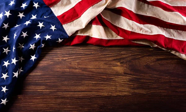 Glad Minnesdag Koncept Gjort Vintage Amerikansk Flagga Gamla Trä Bakgrund — Stockfoto