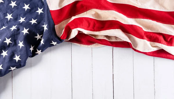 Днем Независимости Июля Американский Флаг Белом Деревянном Фоне — стоковое фото