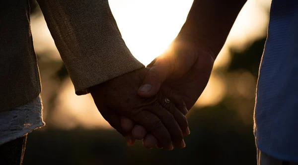 Friendship Love Valentine Day Concept Happy Senior Couple Holding Hand — Stock Photo, Image