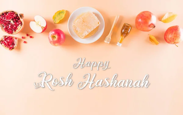 Rosh Hashanah Yahudi Yeni Yıl Tatili Pastel Arkaplan Üzerine Yazılı — Stok fotoğraf