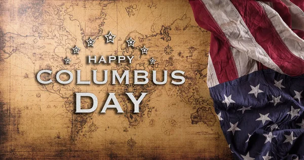 Днем Колумба Винтажный Американский Флаг Ретро Рукописью Сокровищ — стоковое фото