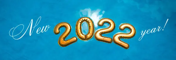 Gold Numbers 2022 Float Blue Water Pool Concept New Year — Stock Photo, Image