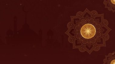 Lüks kahverengi arka plan Ramazan Kareem hilal, fener, cami ve mandala ile animasyon çeker. Döngü arkaplanı.
