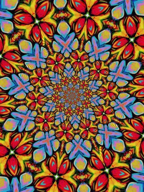 Psikedelik Mandala tarzı soyut arkaplan kaba kağıt dokusu resimlemesi