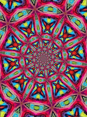 Psikedelik Mandala tarzı soyut arkaplan kaba kağıt dokusu resimlemesi