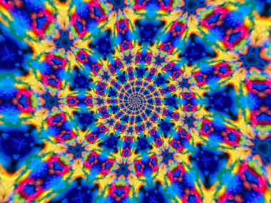 Psikedelik Mandala tarzı soyut arkaplan kaba kağıt dokusu resimlemesi