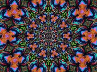 Psikedelik Mandala tarzı soyut arkaplan kaba kağıt dokusu resimlemesi