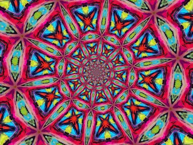 Psikedelik Mandala tarzı soyut arkaplan kaba kağıt dokusu resimlemesi