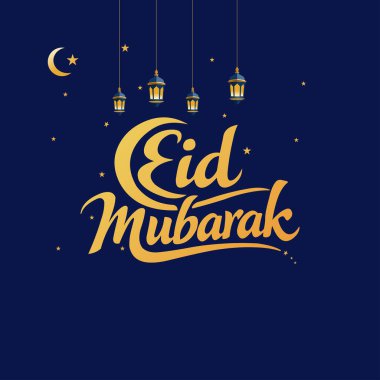 Mübarek bayramının tipografik logosu fener aksanı ve hilal ayrıntılarıyla altın renginde. Tebrik kartları, afişler, sosyal medya paylaşımları ve tatil markaları için mükemmel. Vektör sanatı kalite kaybı olmadan yeniden boyutlandırmaya hazır.