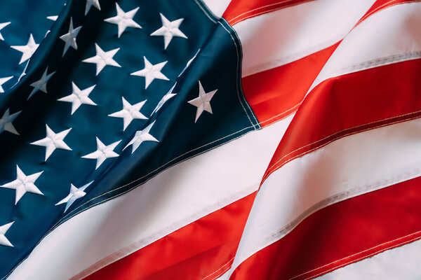 American or USA flag waving close up photo