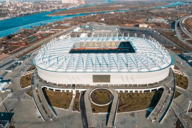 Rostov-on-Don, Rusya - Şubat 2021: Rostov Arena - Modern Futbol Stadyumu Havacılık Manzarası