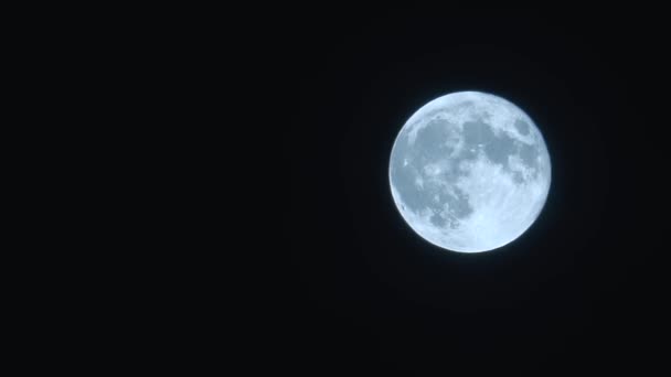 Supermåne i mörk himmel. Fullmåne på natten med kopieringsutrymme från vänster — Stockvideo