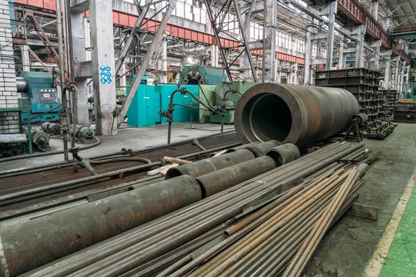 Steel tube or pipe machinery part product manufactured in metalwork factory, steel processing in heavy industry