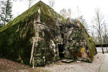 16. yüzyıl İspanyol gözlem kulesinin manzarası, Torre di Bar, Bari Sardo, Ogliastra 'da kayalık bir çıkıntıya tünemişti. Fotoğraf, yakındaki ormanın çam dalları tarafından çerçevelenmiş altın kumlu plajı ve el değmemiş Akdeniz 'i gösteriyor.