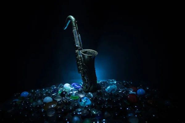 Music Concept Saxophone Jazz Instrument Alto Gold Sax Miniature Colorful — Stock Photo, Image