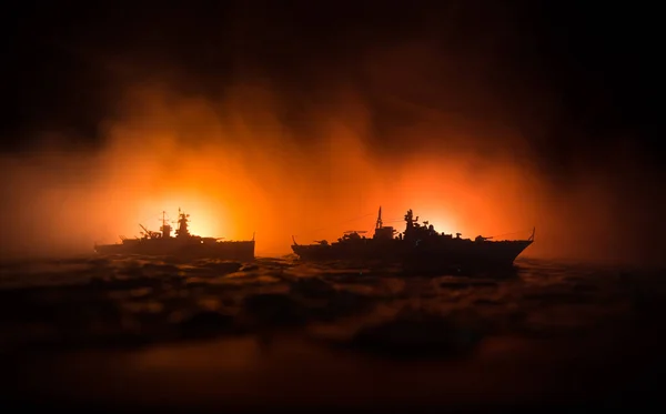 Concepto Guerra Escena Batalla Nocturna Mar Efecto Dramático Nubes Tonificadas — Foto de Stock