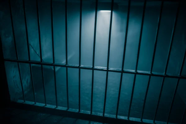 Bars Concept Obsolete Grunge Concrete Room Miniature Dark Prison Interior — Stock Photo, Image