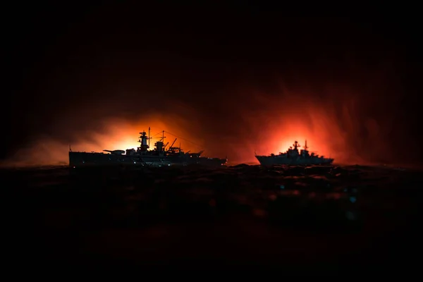 Válečný Koncept Noční Bitevní Scéna Moři Dramatický Efekt Tónovaných Mraků — Stock fotografie