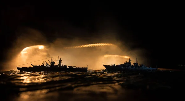 Concepto Guerra Escena Batalla Nocturna Mar Efecto Dramático Nubes Tonificadas — Foto de Stock