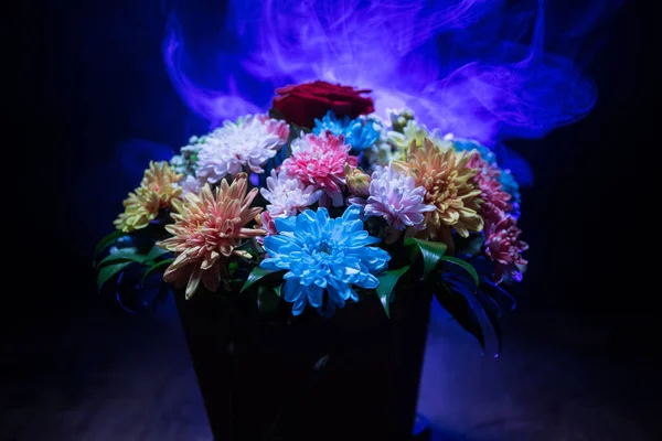 Hermoso Colorido Ramo Flores Oscuro Terreno Panadería Ramo Floral Diferentes — Foto de Stock