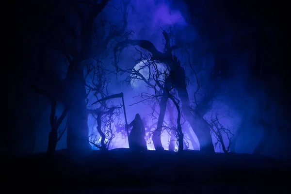 Смерть Мишею Темному Туманному Лісі Жінка Привид Жахів Тримає Більше — стокове фото