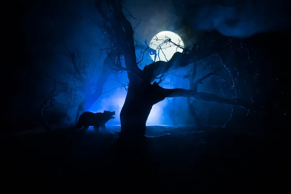 Büyük Ayının Ölü Ormandaki Korkunç Görüntüsü Kızgın Ayı Işığı Altında — Stok fotoğraf