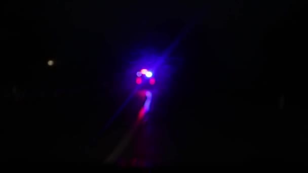 Rear View Footage Police Car Riding Road Night — Stock Video