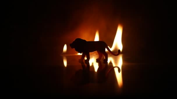 Silhouette Lion Miniature Avec Rétro Éclairage Coloré Avec Brouillard — Video